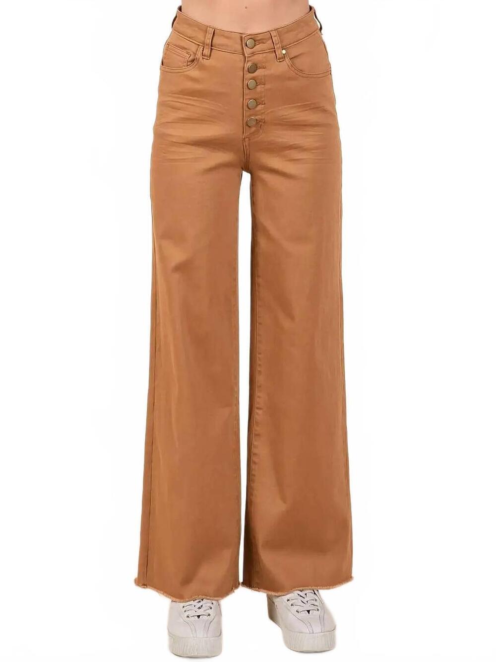 NEW MITTOSHOP high waisted button fly wide leg pants in camel